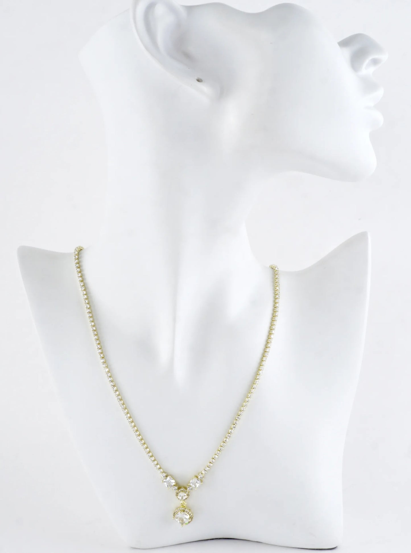 Cubic Zirconia Square Halo Y-Drop Tennis Necklace