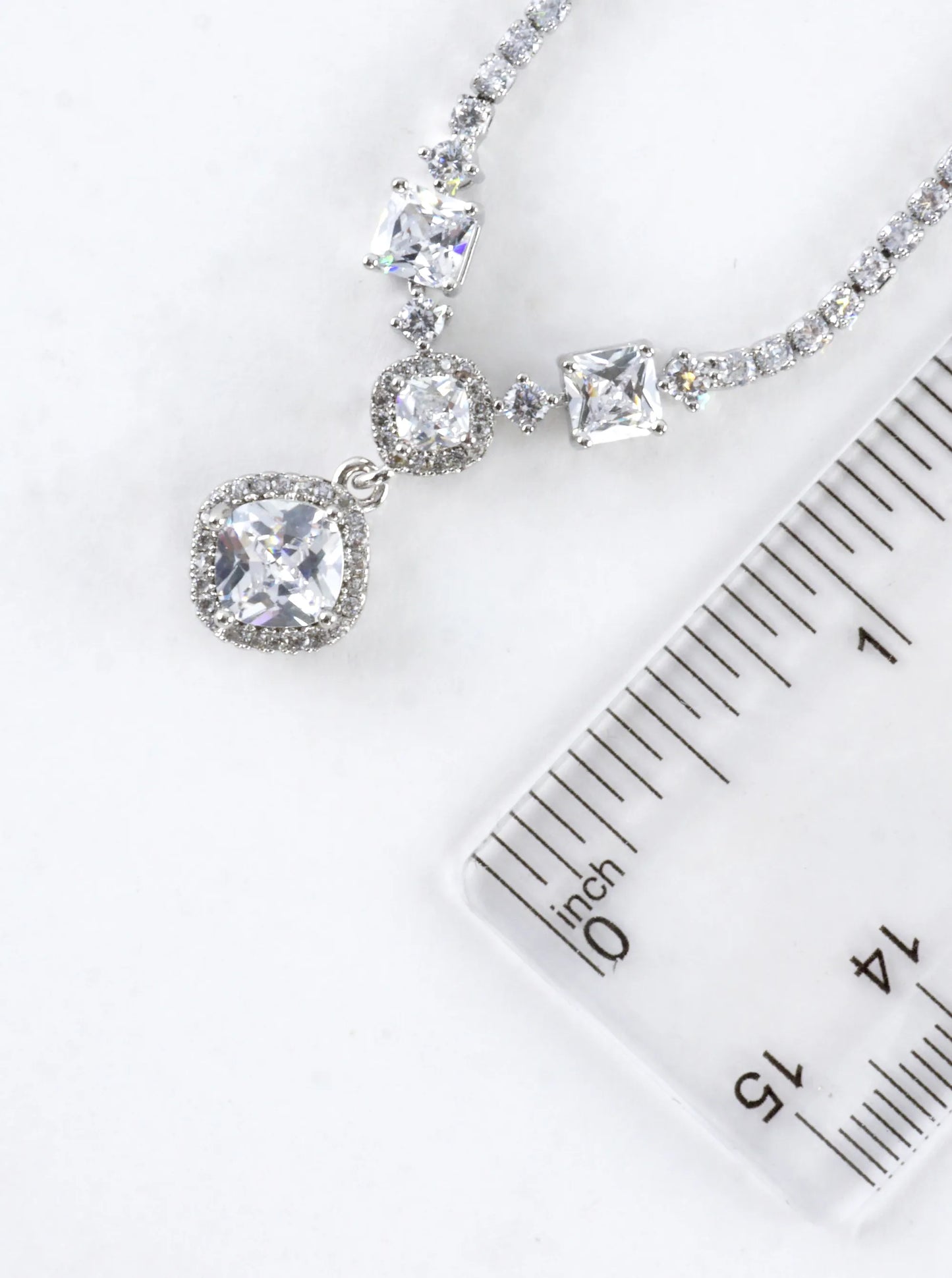 Cubic Zirconia Square Halo Y-Drop Tennis Necklace