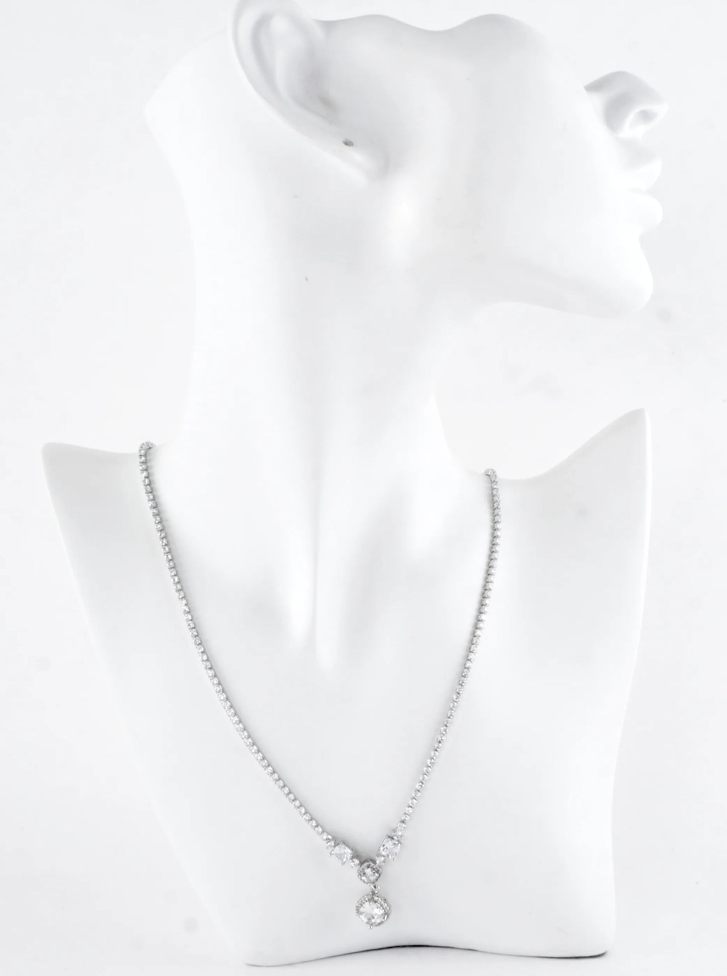Cubic Zirconia Square Halo Y-Drop Tennis Necklace
