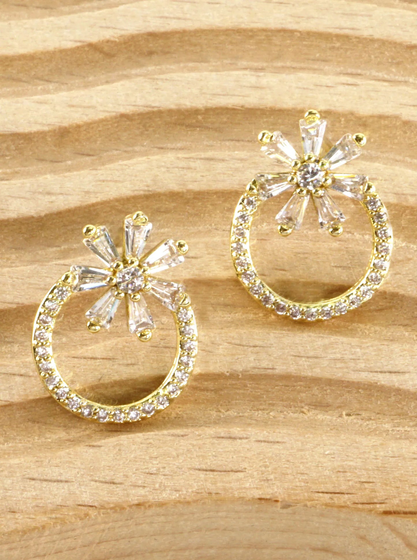 Cubic Zirconia Starburst Pave Circle Drop Earrings