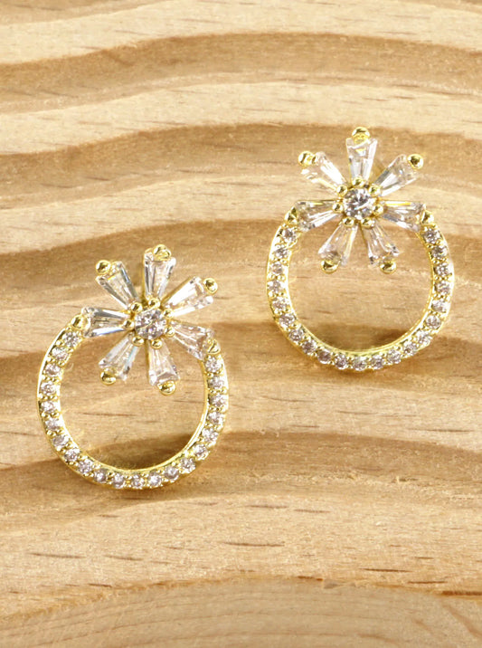 Cubic Zirconia Starburst Pave Circle Drop Earrings
