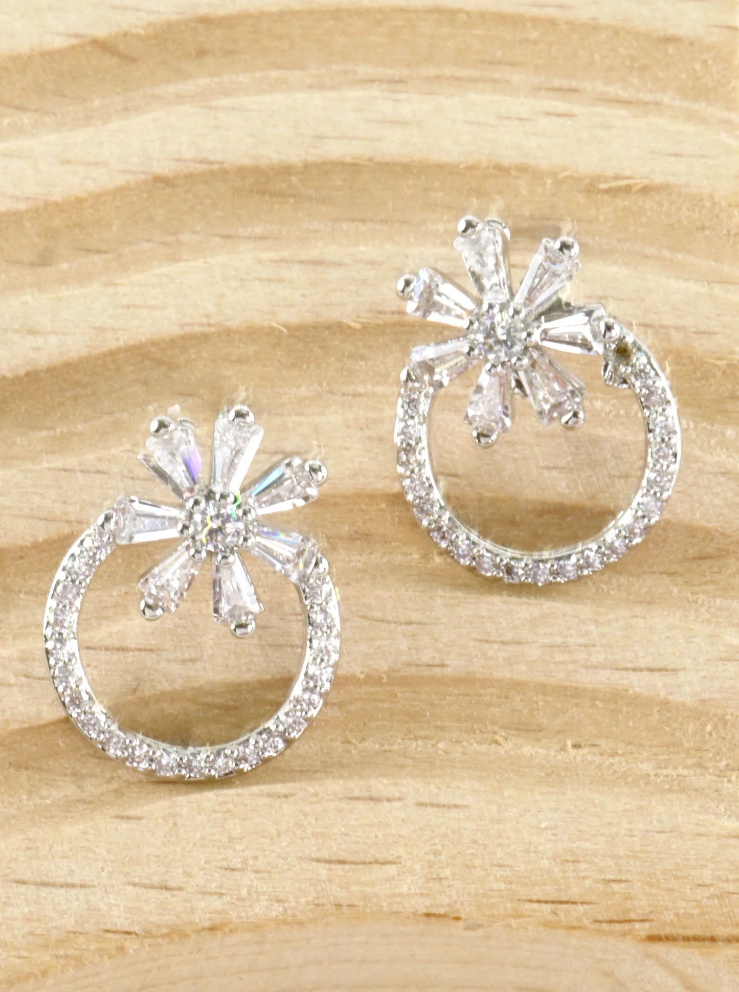 Cubic Zirconia Starburst Pave Circle Drop Earrings