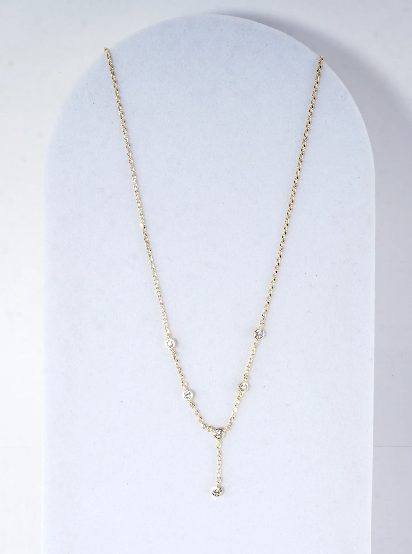 Cubic Zirconia Station Brass Chain Y Necklace