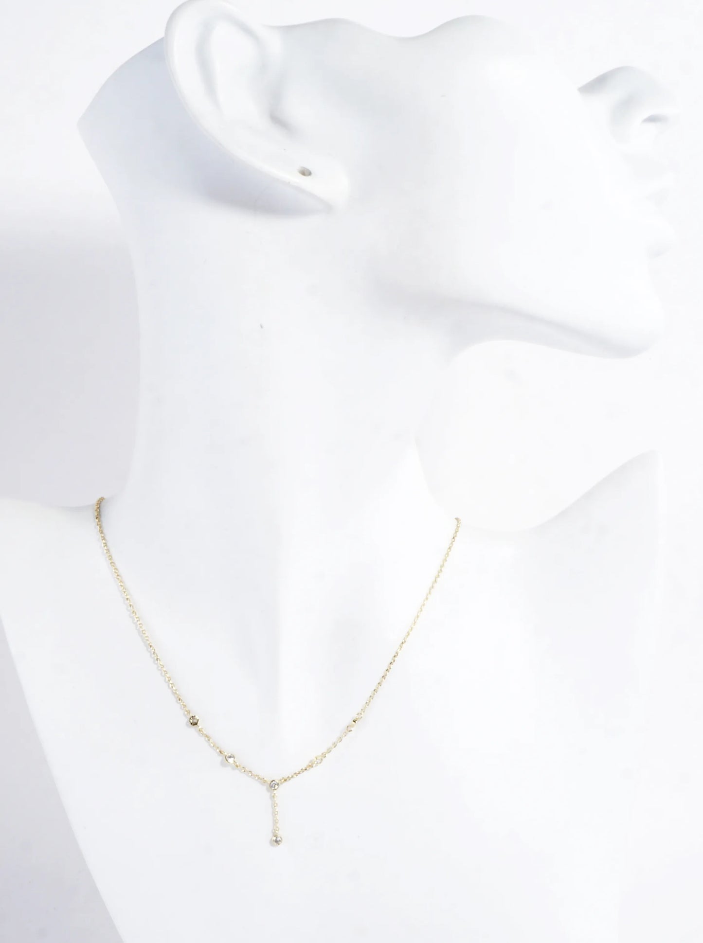 Cubic Zirconia Station Brass Chain Y Necklace