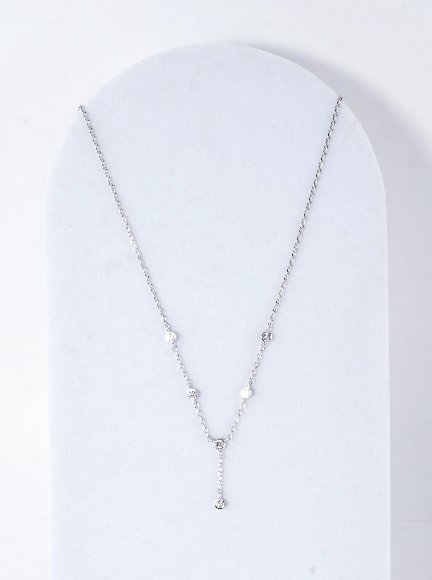 Cubic Zirconia Station Brass Chain Y Necklace