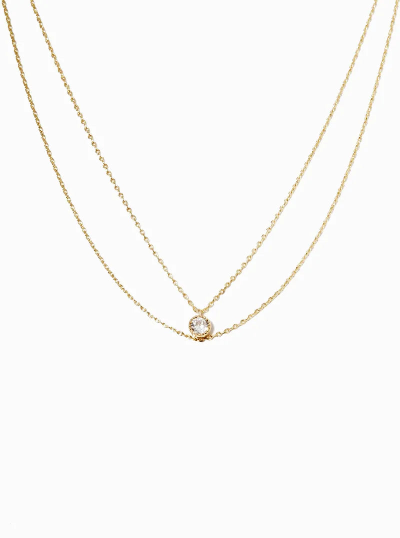 Cubic-Zirconia Stone Pendant 18K-Gold-Dipped Layered Necklace