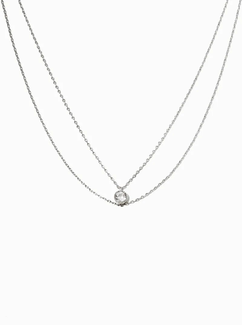 Cubic-Zirconia Stone Pendant 18K-Gold-Dipped Layered Necklace