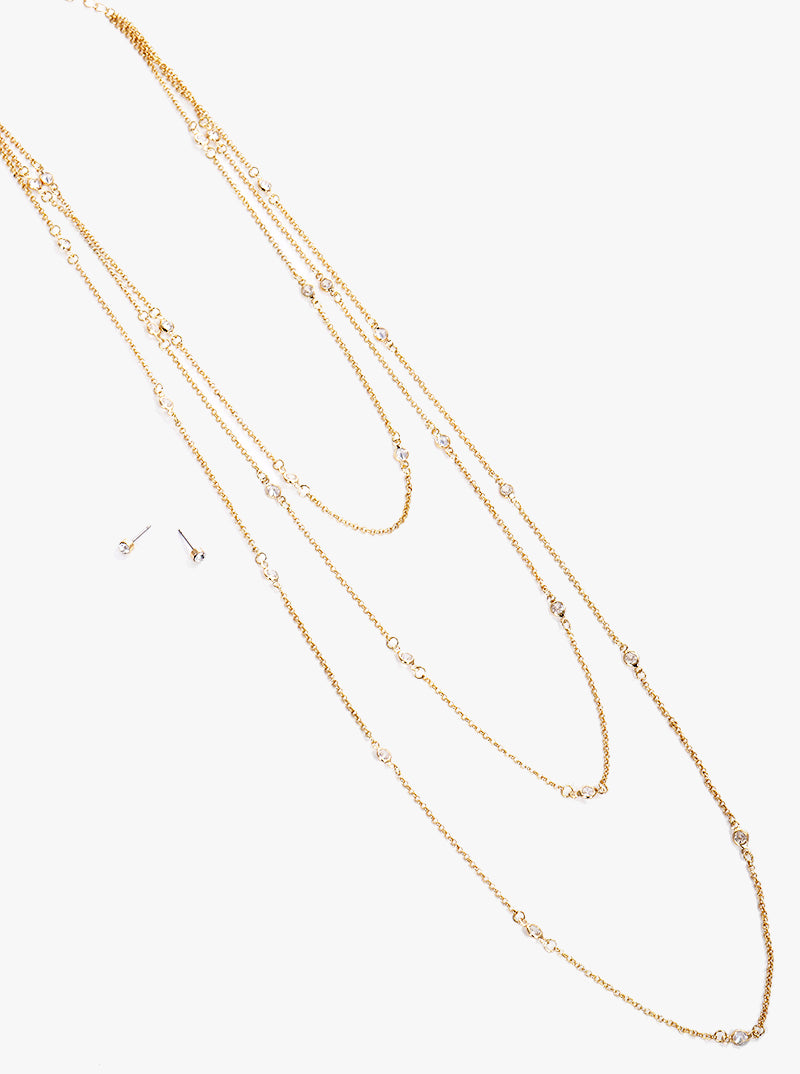 Cubic Zirconia Stones Set With Earrings Long Layered Necklace