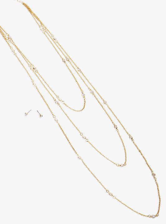 Cubic Zirconia Stones Set With Earrings Long Layered Necklace