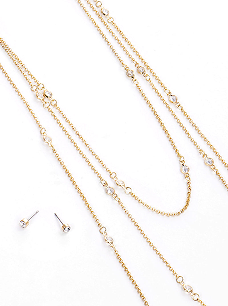 Cubic Zirconia Stones Set With Earrings Long Layered Necklace