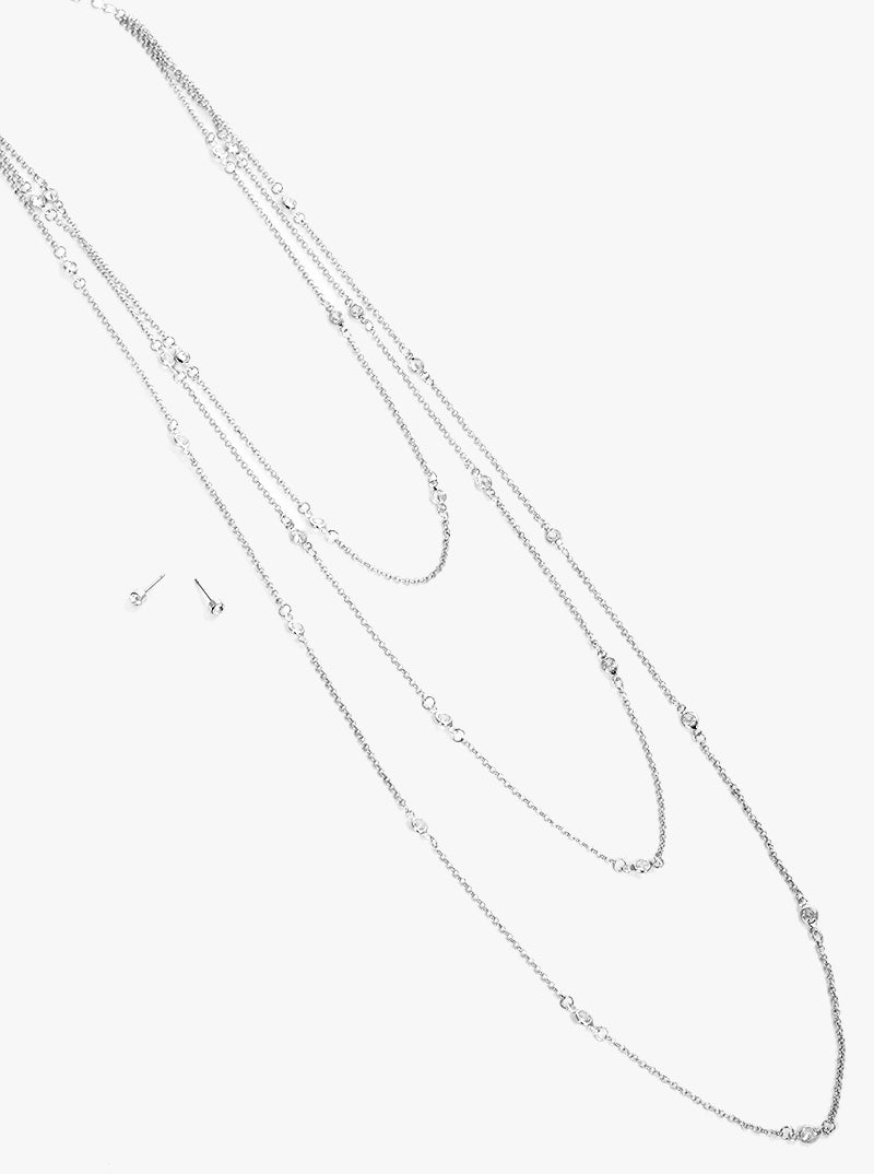 Cubic Zirconia Stones Set With Earrings Long Layered Necklace