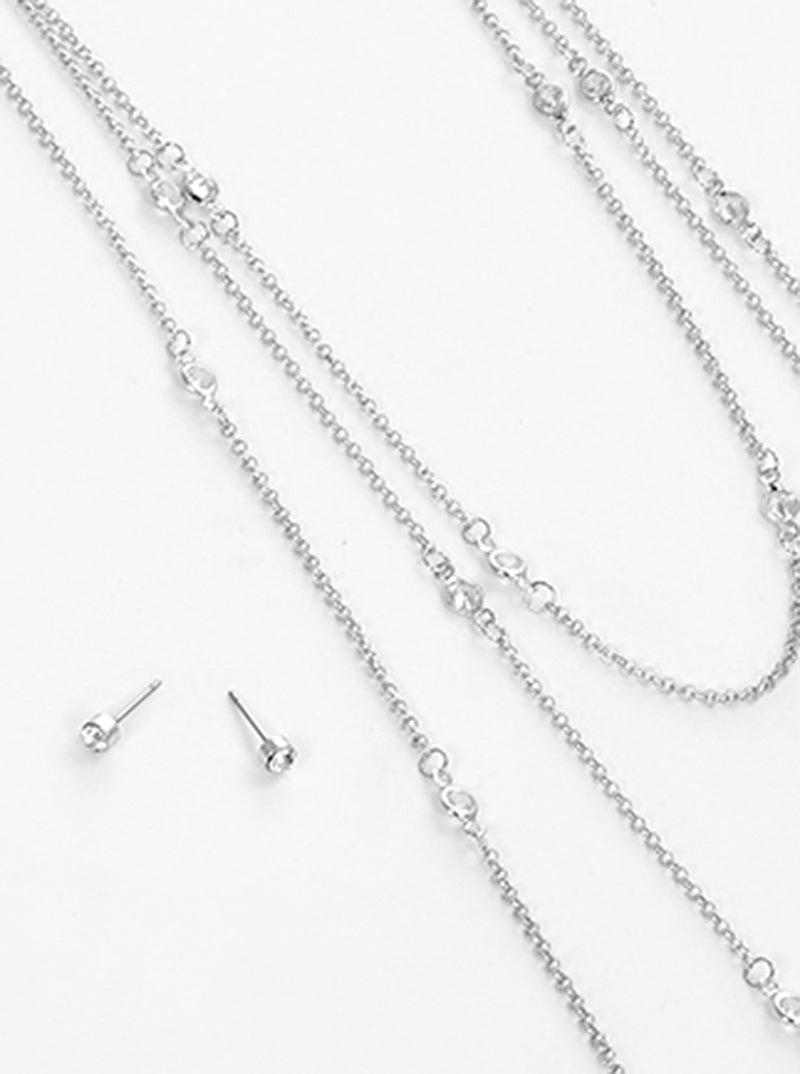Cubic Zirconia Stones Set With Earrings Long Layered Necklace