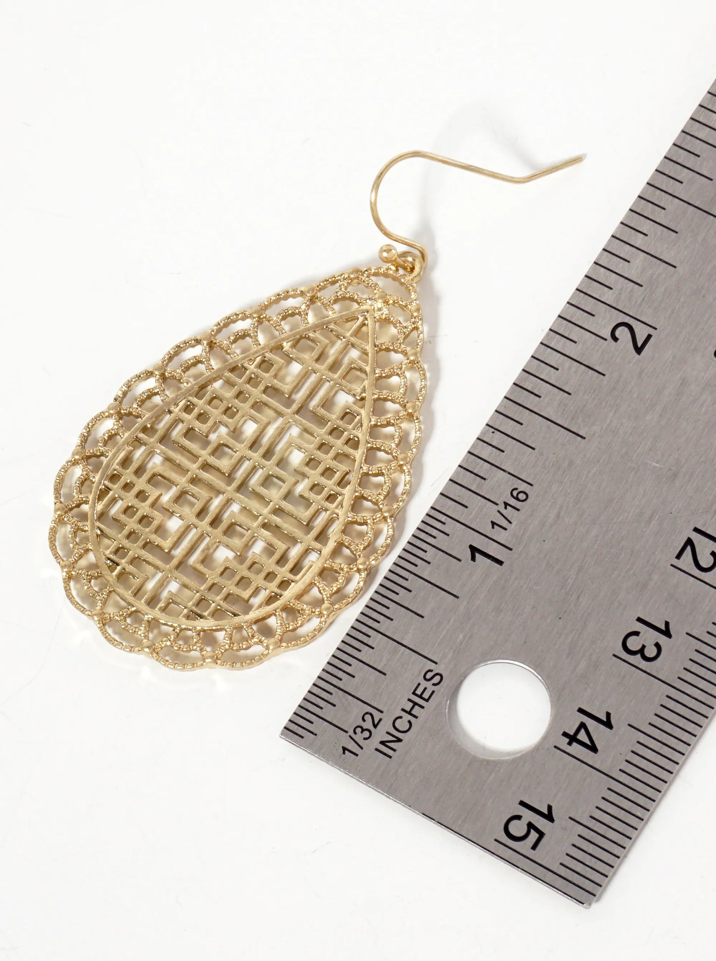 Curved-Embellished Filigree Teardrop Dangle Earrings