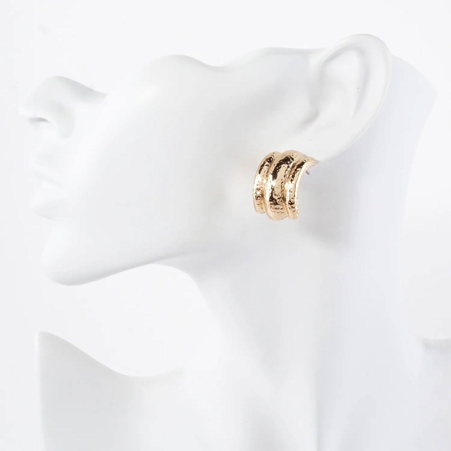 Curved Textured Metal Earrings With-Titanium-Post