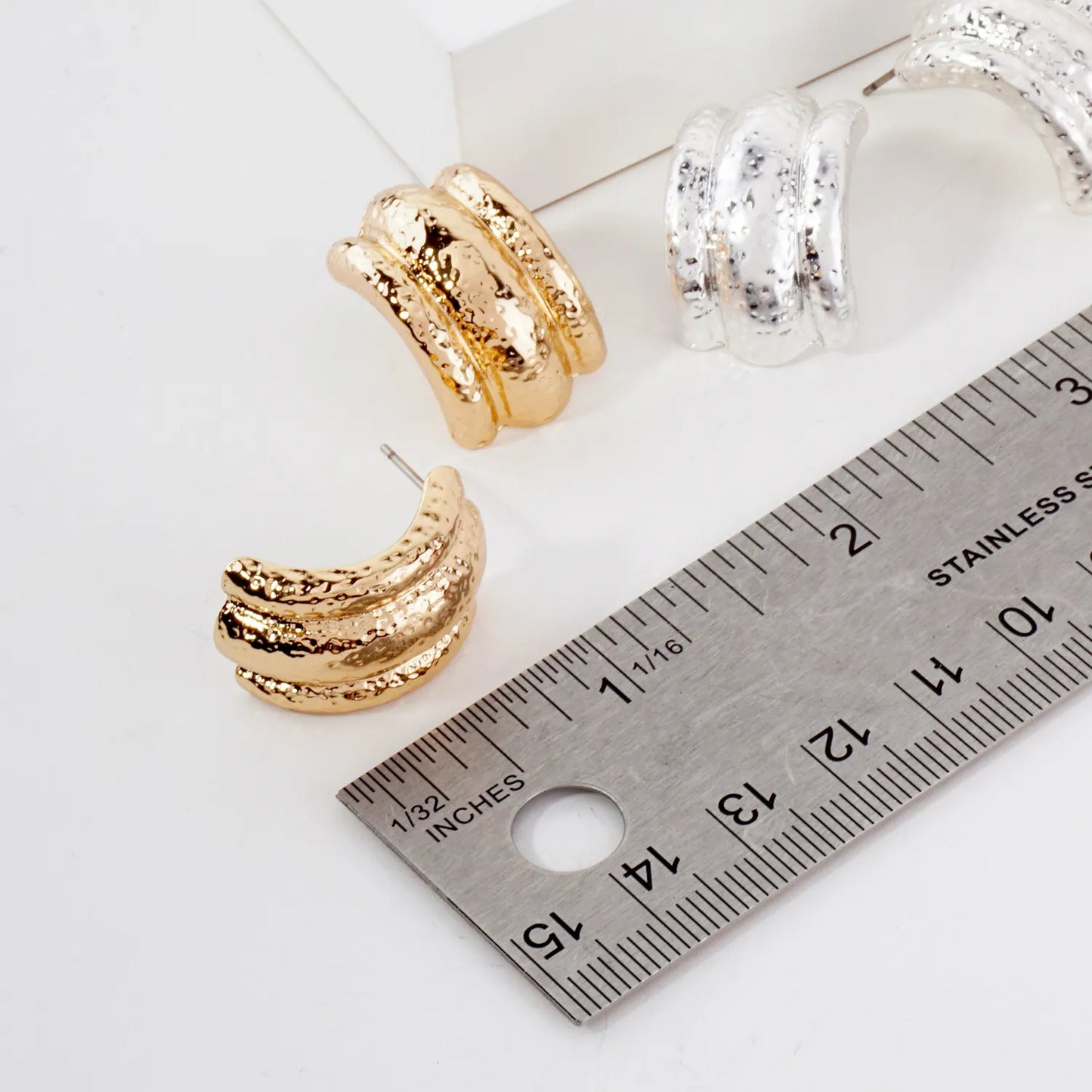 Curved Textured Metal Earrings With-Titanium-Post