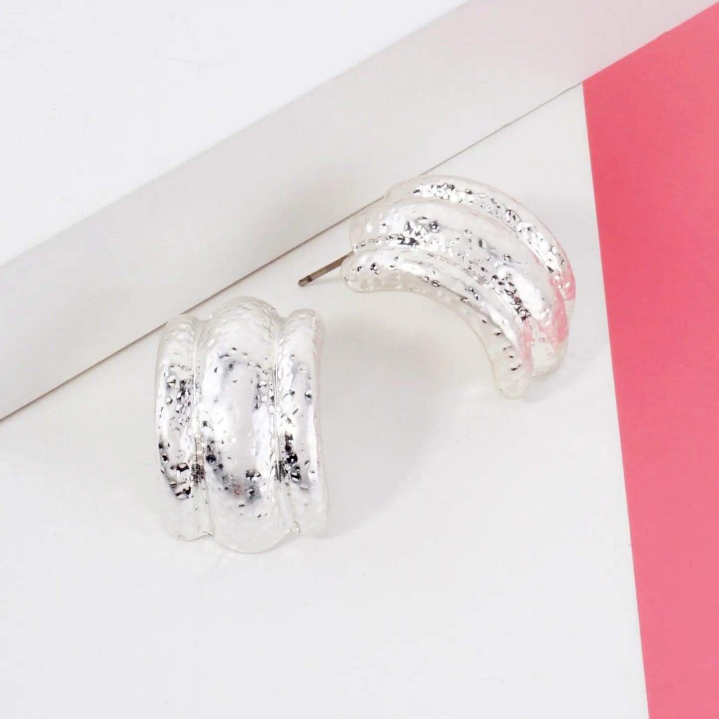Curved Textured Metal Earrings With-Titanium-Post