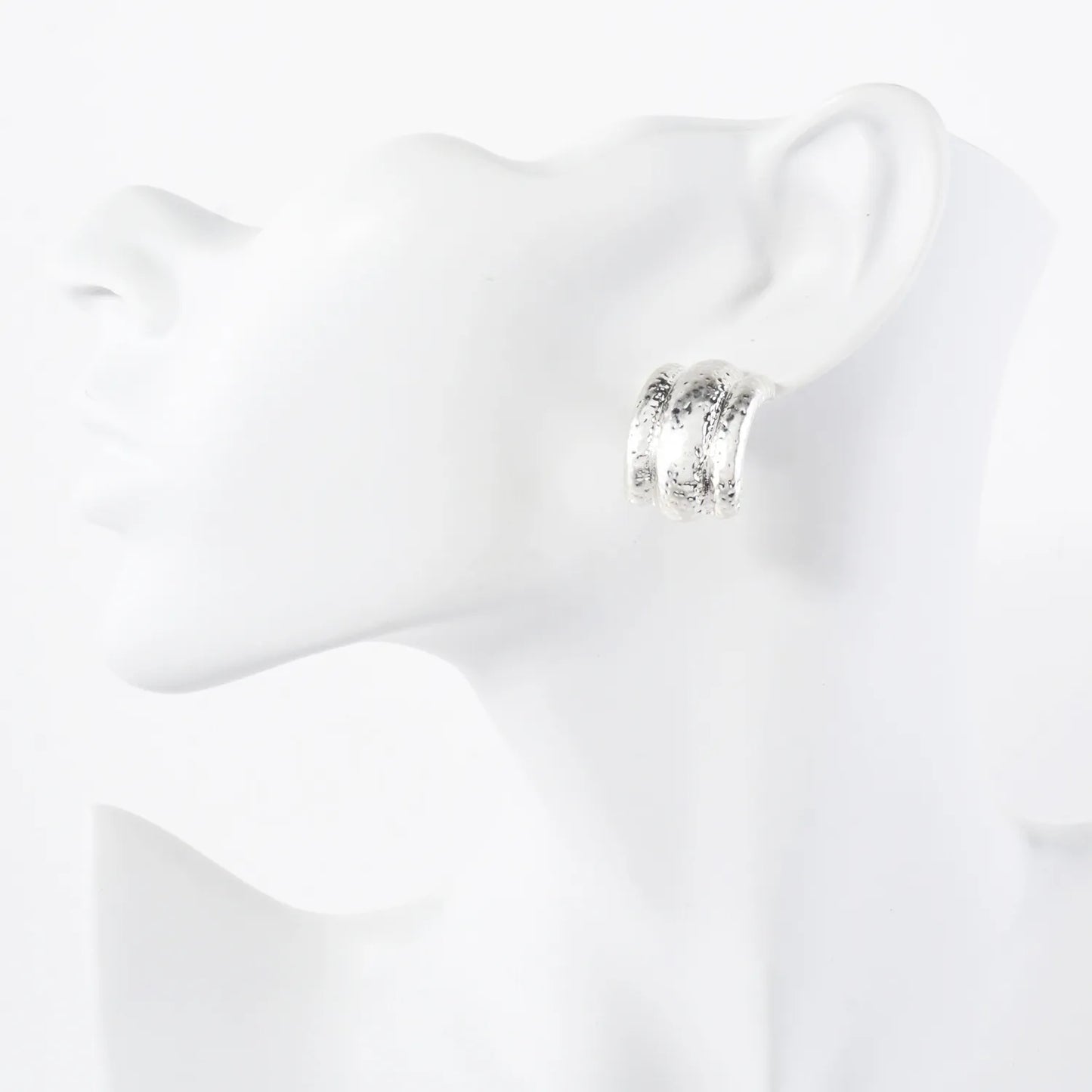 Curved Textured Metal Earrings With-Titanium-Post