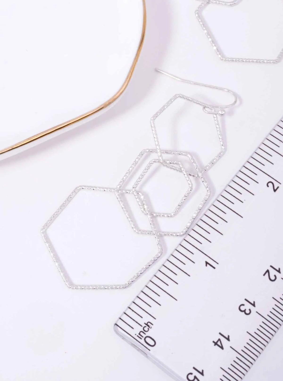 Cut-Out Hexagon Linked Matte Hook Earrings - Worn Silver