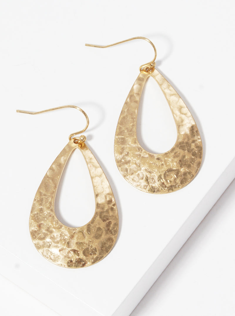 Cut Out Curved Hammered Metal Teardrop Dangle Drop Earrings