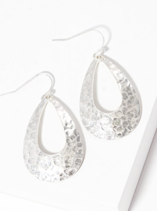 Cut Out Curved Hammered Metal Teardrop Dangle Drop Earrings