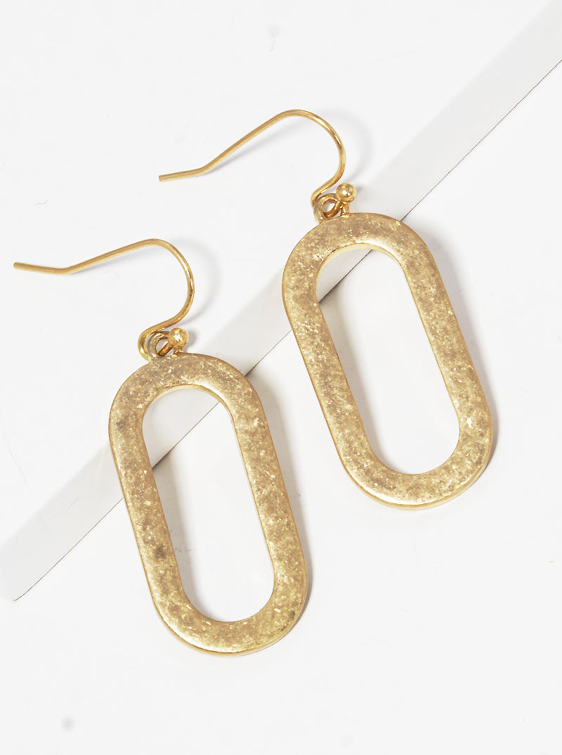 Cut Out Oval Shape Metal Dangle Drop Earrings