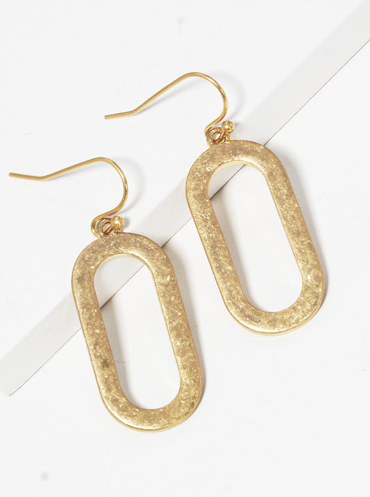 Cut Out Oval Shape Metal Dangle Drop Earrings