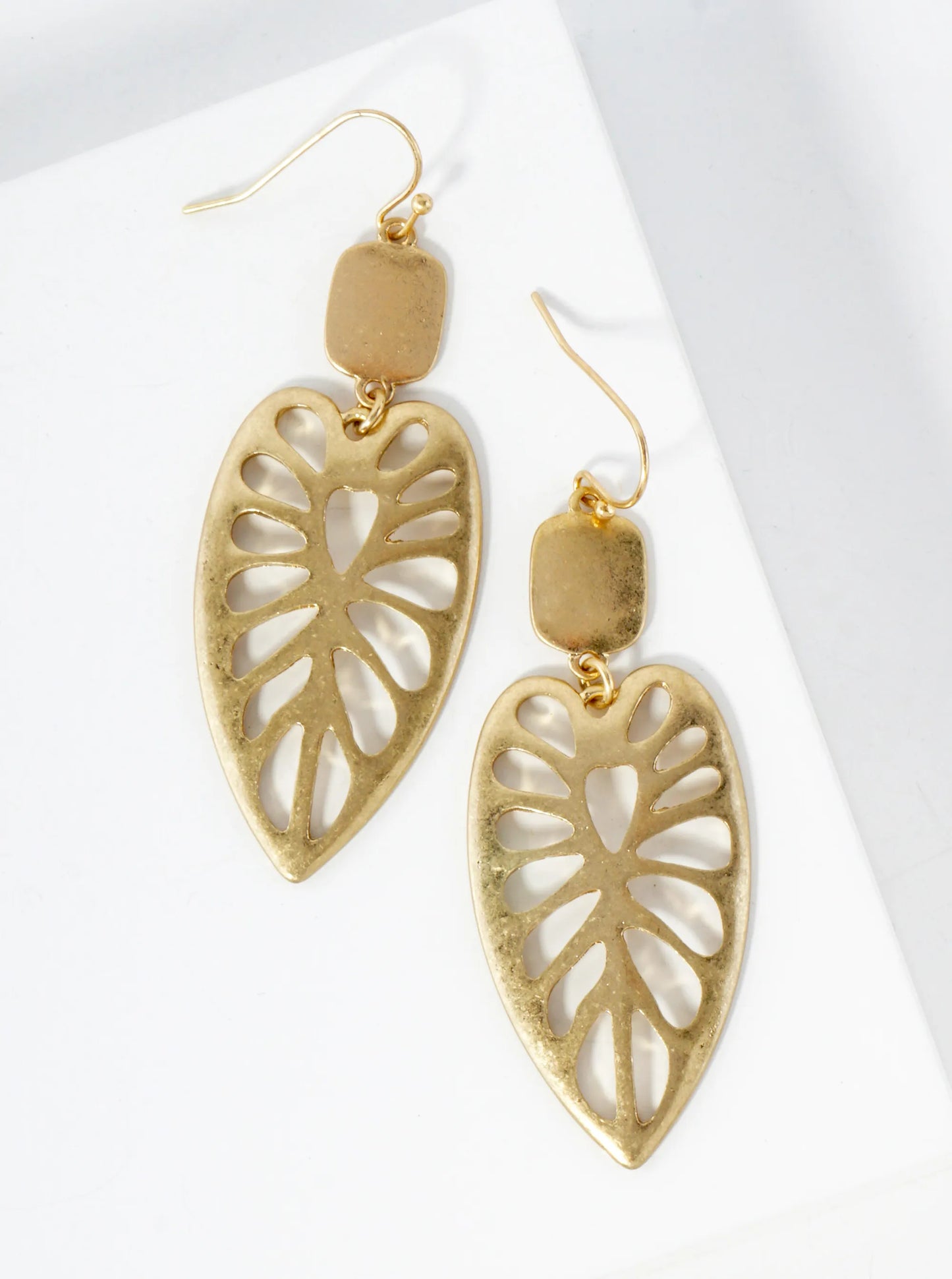Cutout Tropical Leaf Drop Metal Earrings