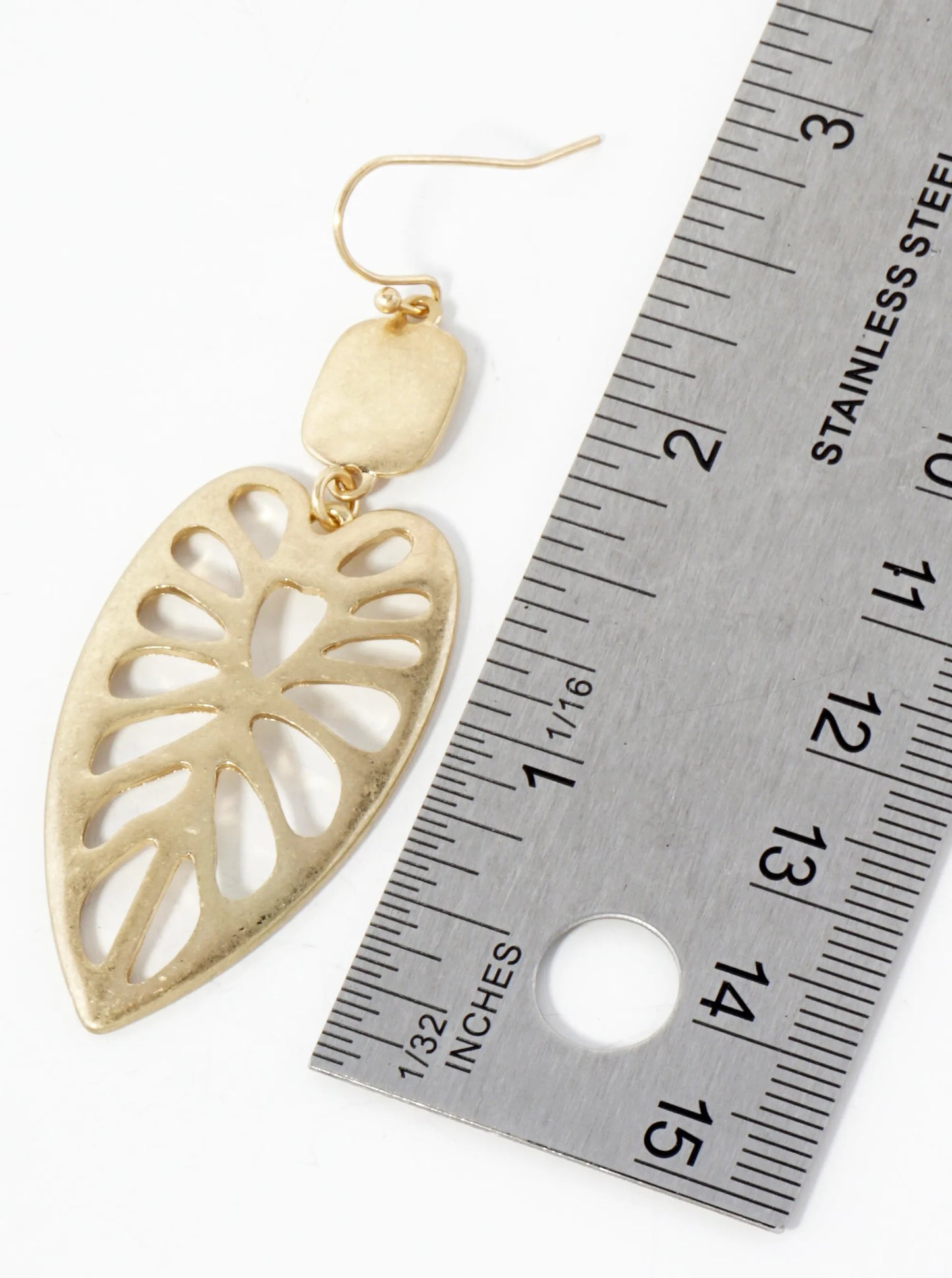 Cutout Tropical Leaf Drop Metal Earrings