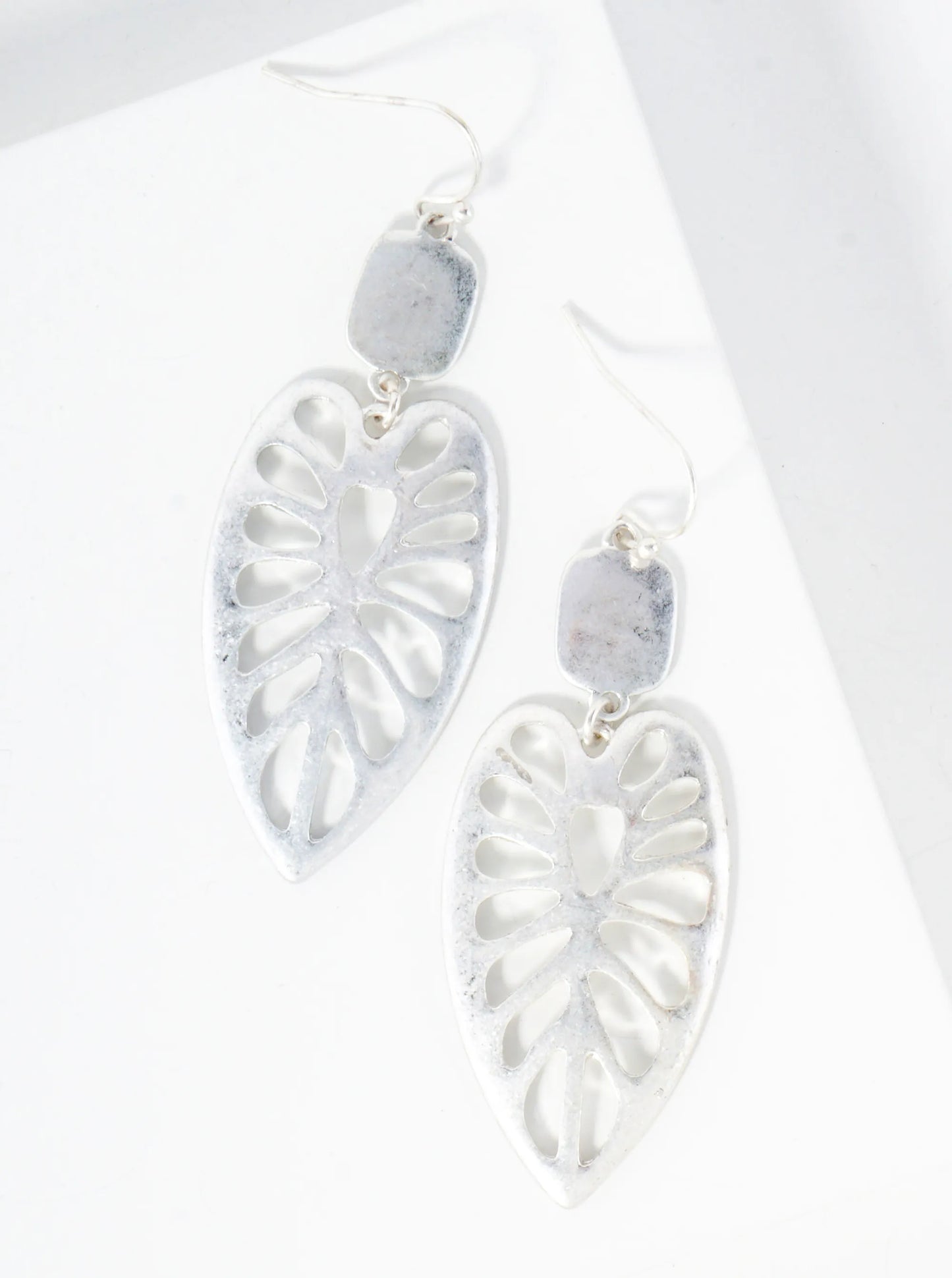 Cutout Tropical Leaf Drop Metal Earrings