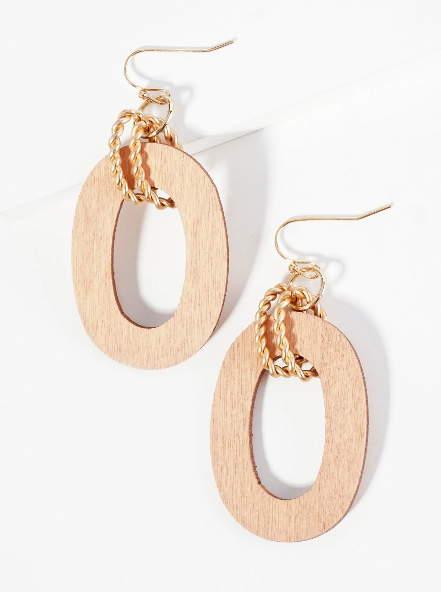 Cutout Wooden Oval Drop Lightweight Dangle Earrings