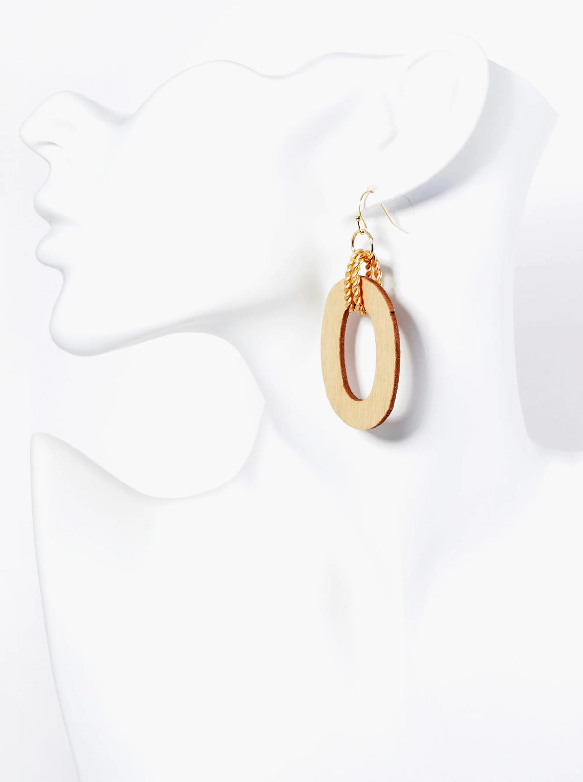 Cutout Wooden Oval Drop Lightweight Dangle Earrings