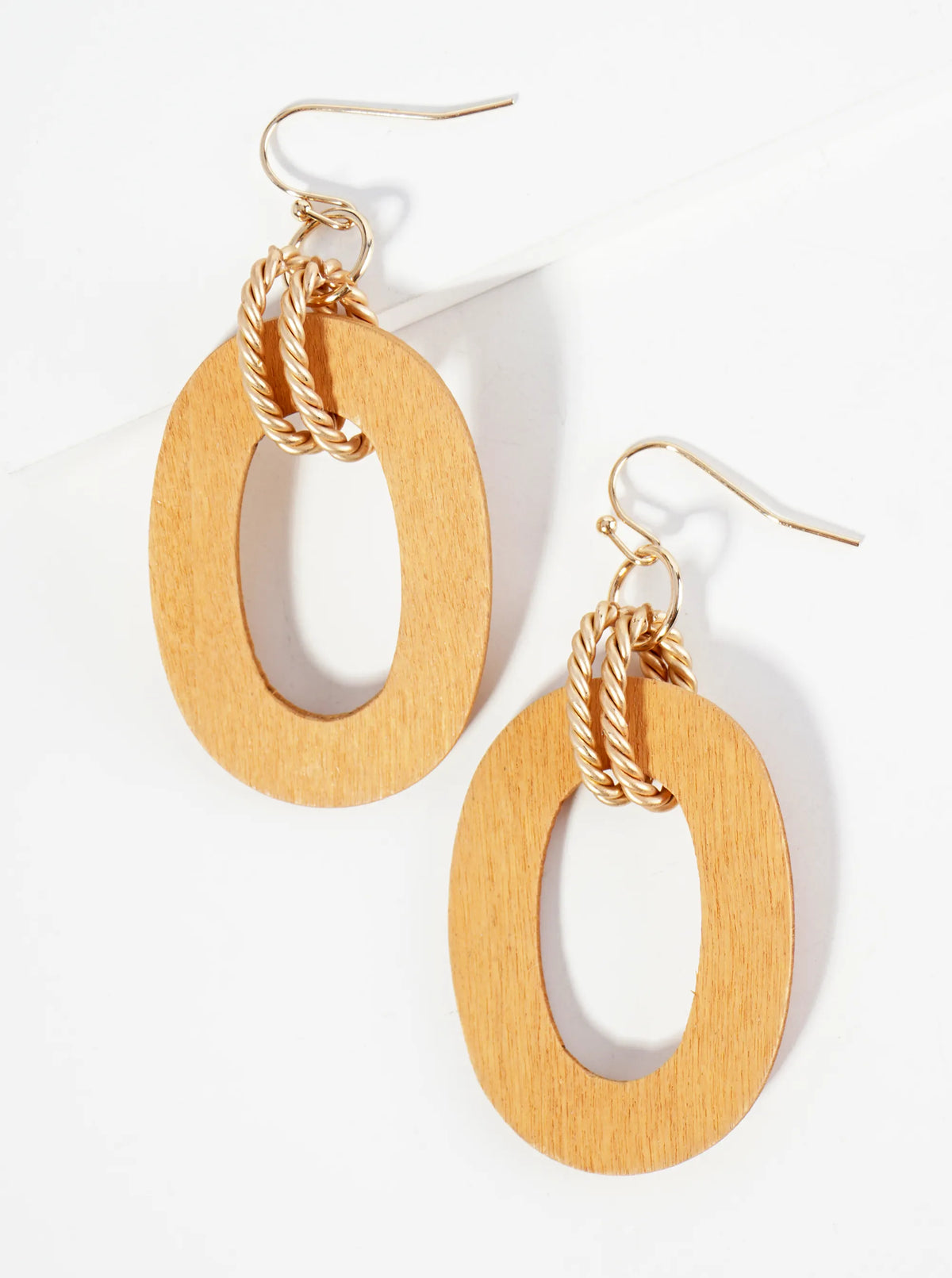 Cutout Wooden Oval Drop Lightweight Dangle Earrings