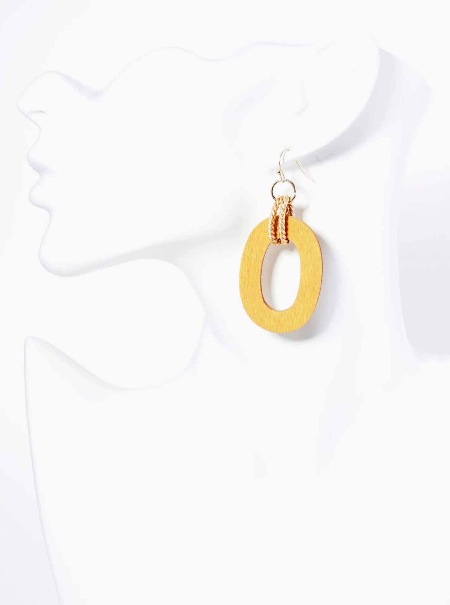 Cutout Wooden Oval Drop Lightweight Dangle Earrings