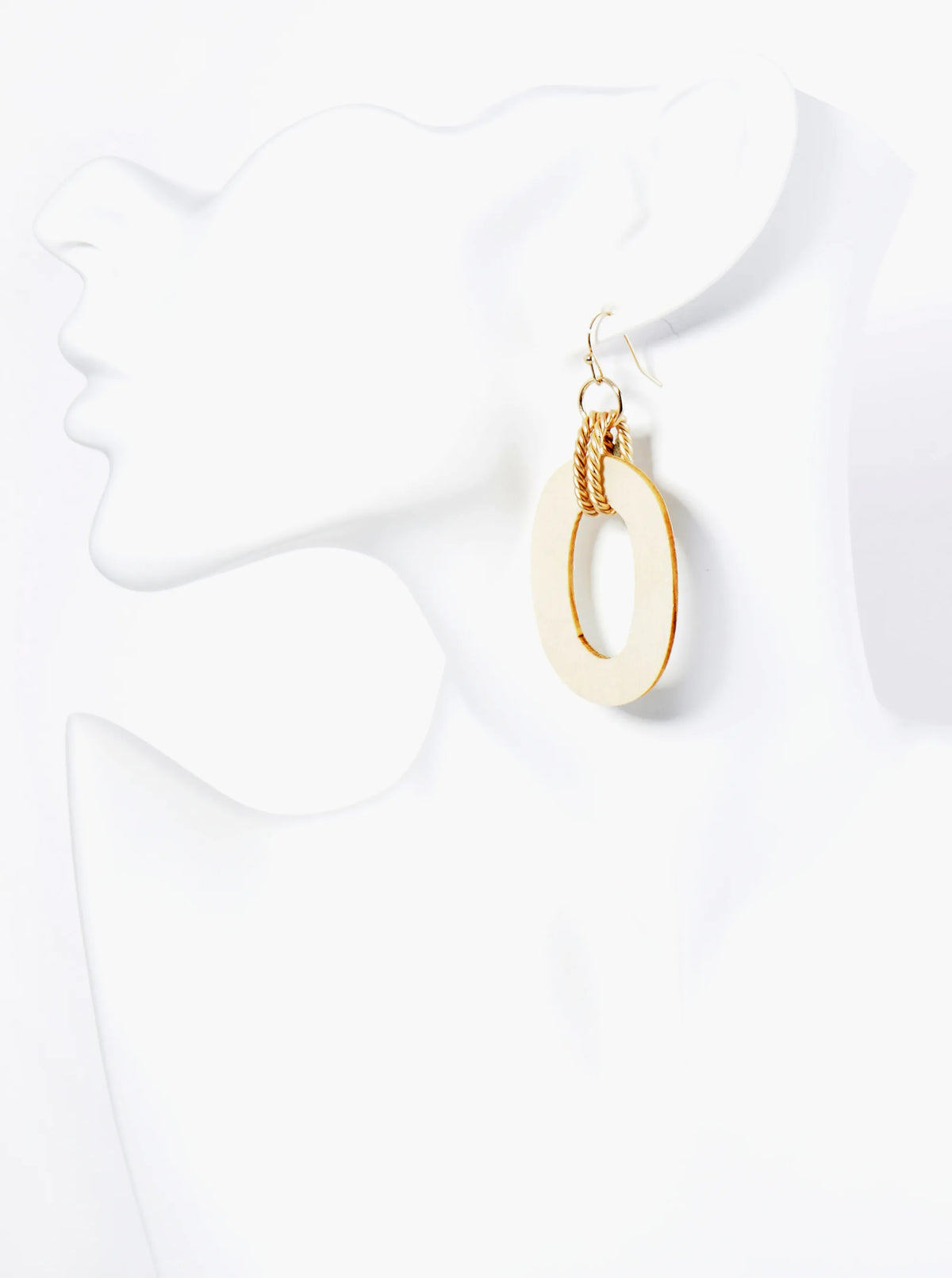 Cutout Wooden Oval Drop Lightweight Dangle Earrings
