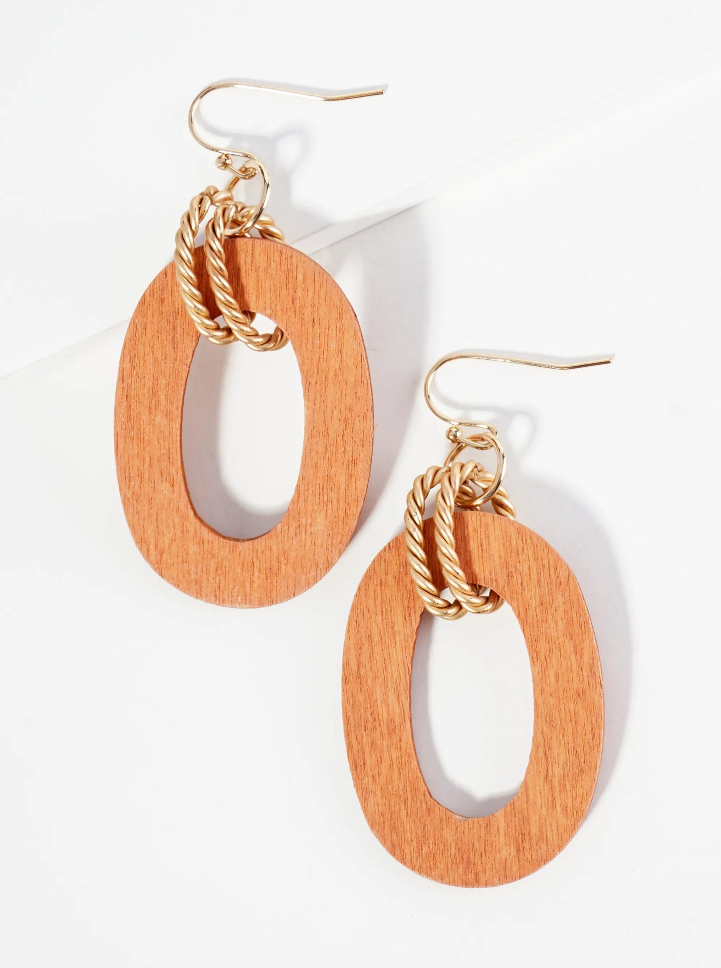 Cutout Wooden Oval Drop Lightweight Dangle Earrings