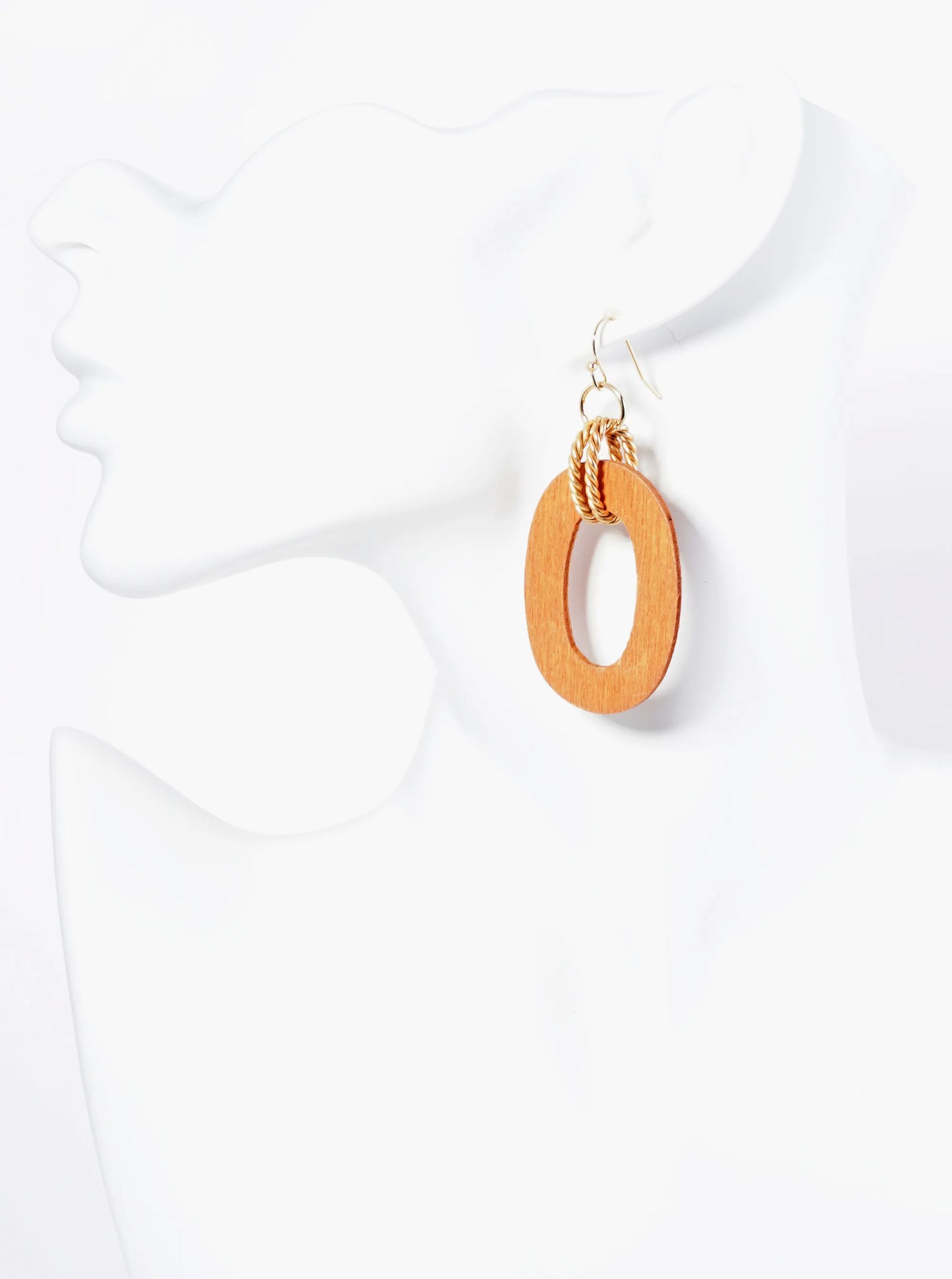 Cutout Wooden Oval Drop Lightweight Dangle Earrings