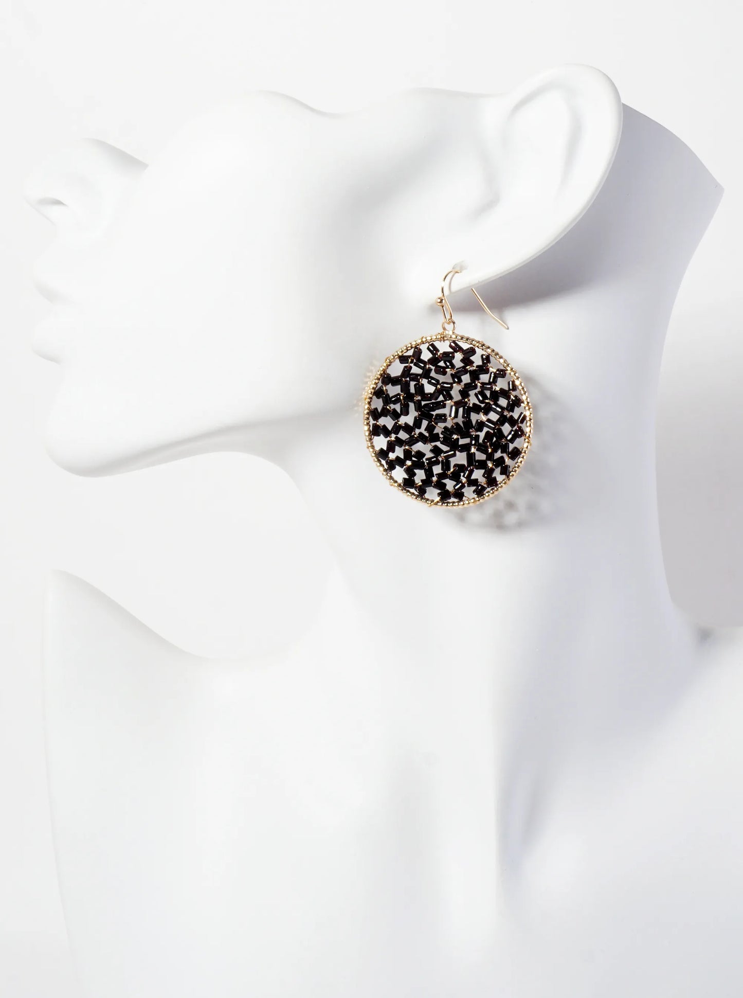 Cylinder-Bead Wire-Wrapped Circle Drop Earrings