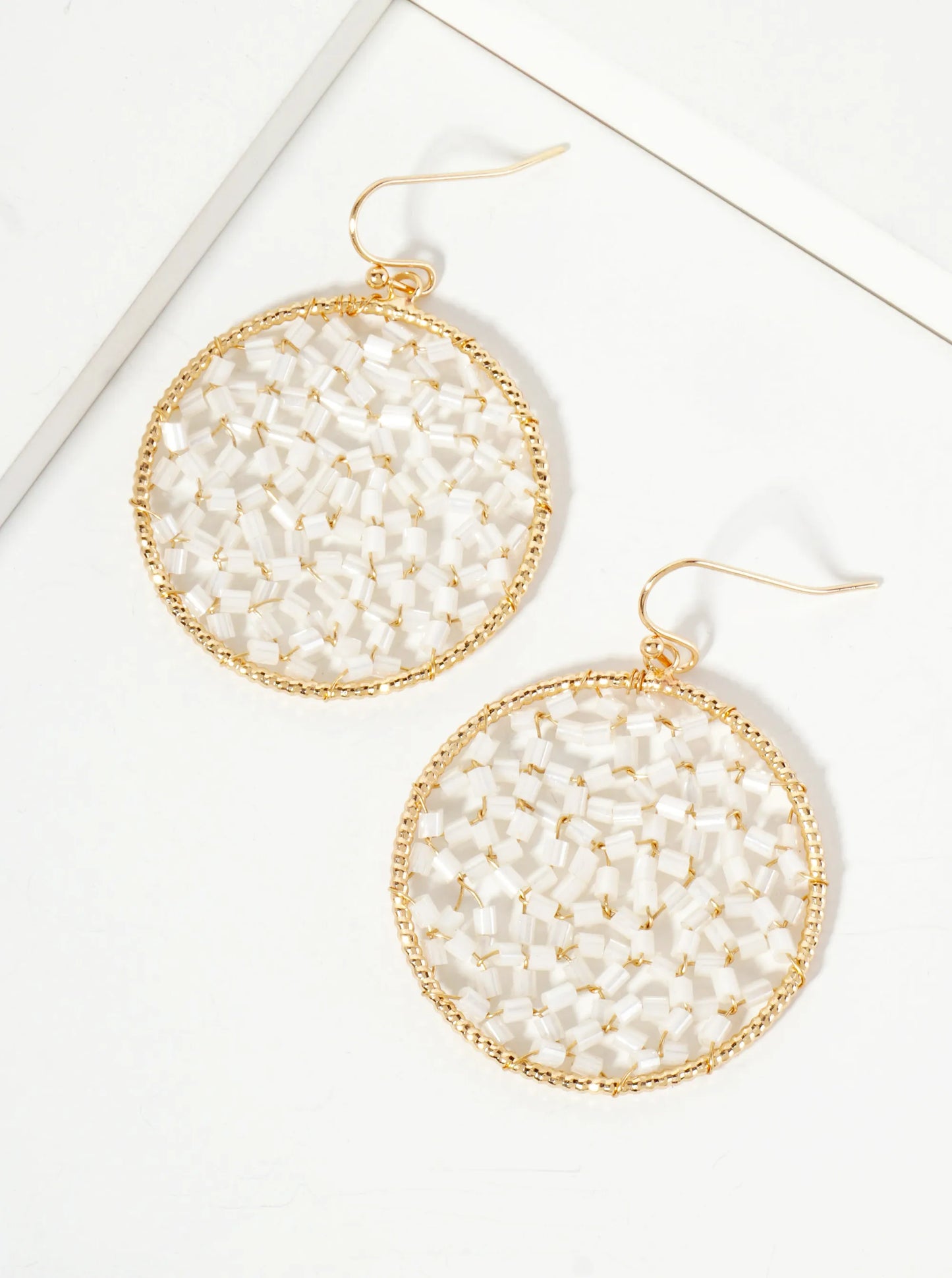 Cylinder-Bead Wire-Wrapped Circle Drop Earrings