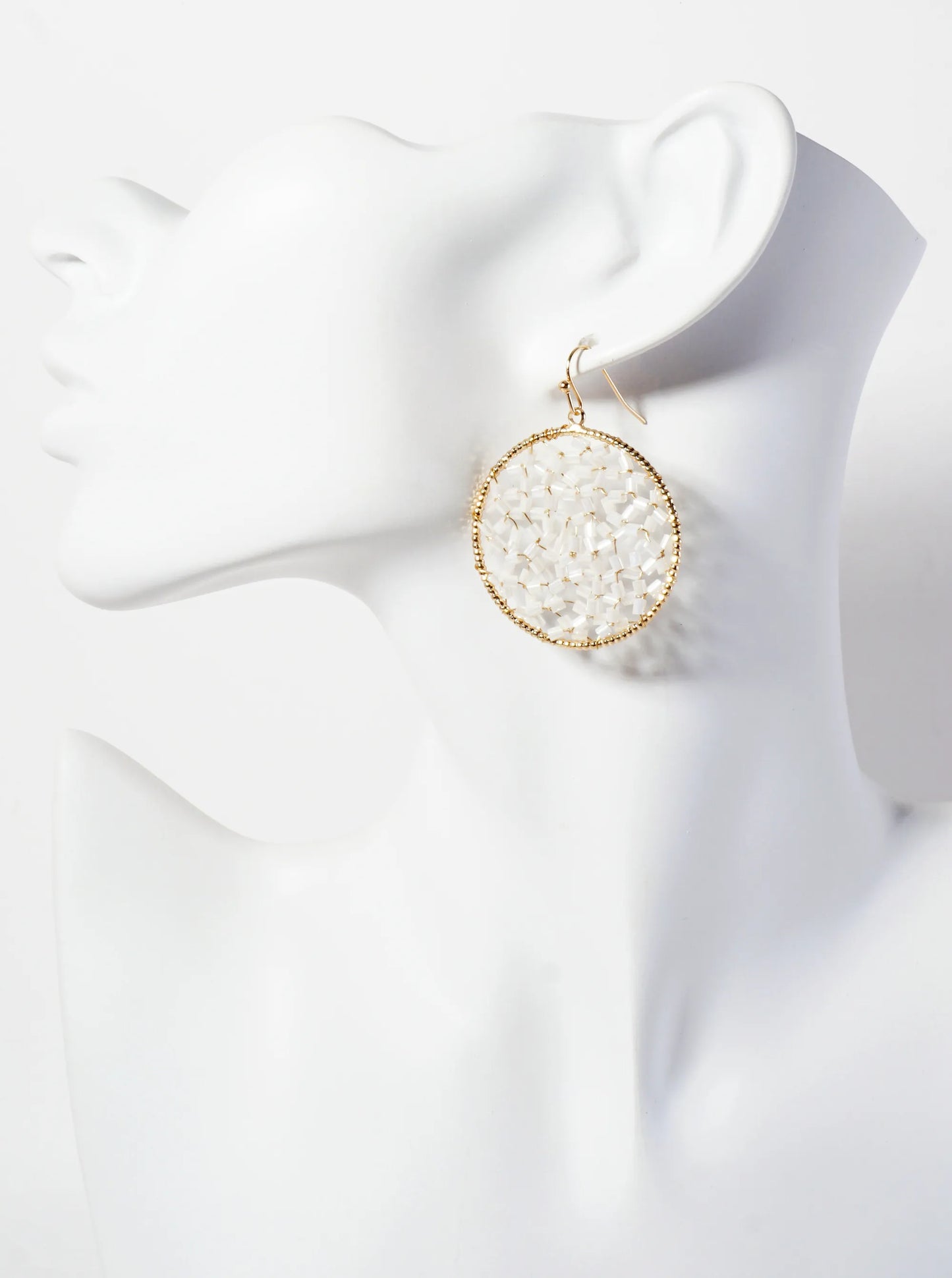 Cylinder-Bead Wire-Wrapped Circle Drop Earrings
