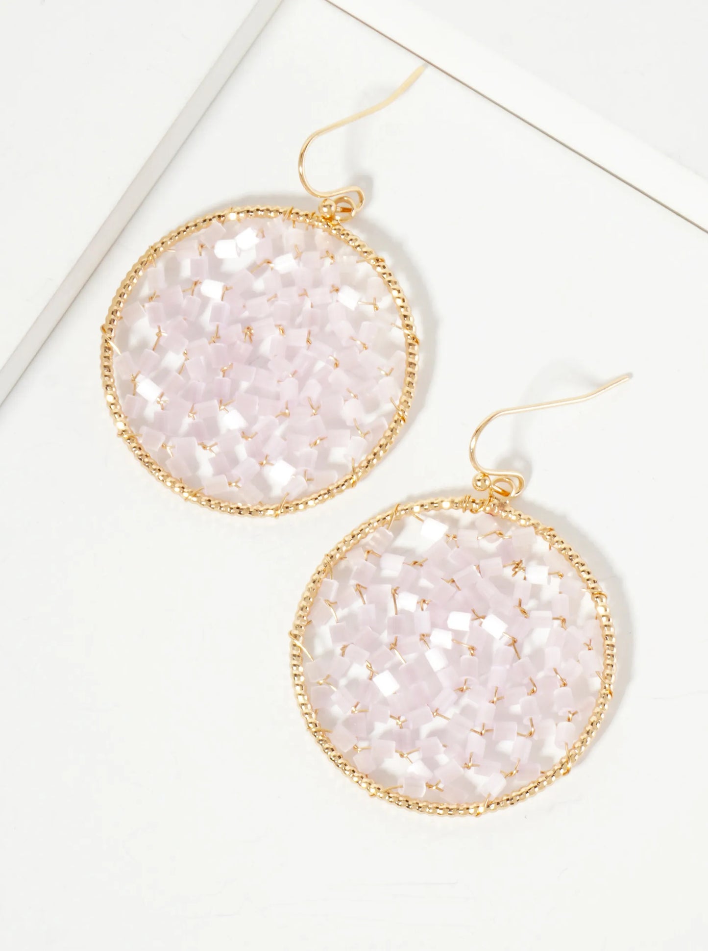 Cylinder-Bead Wire-Wrapped Circle Drop Earrings