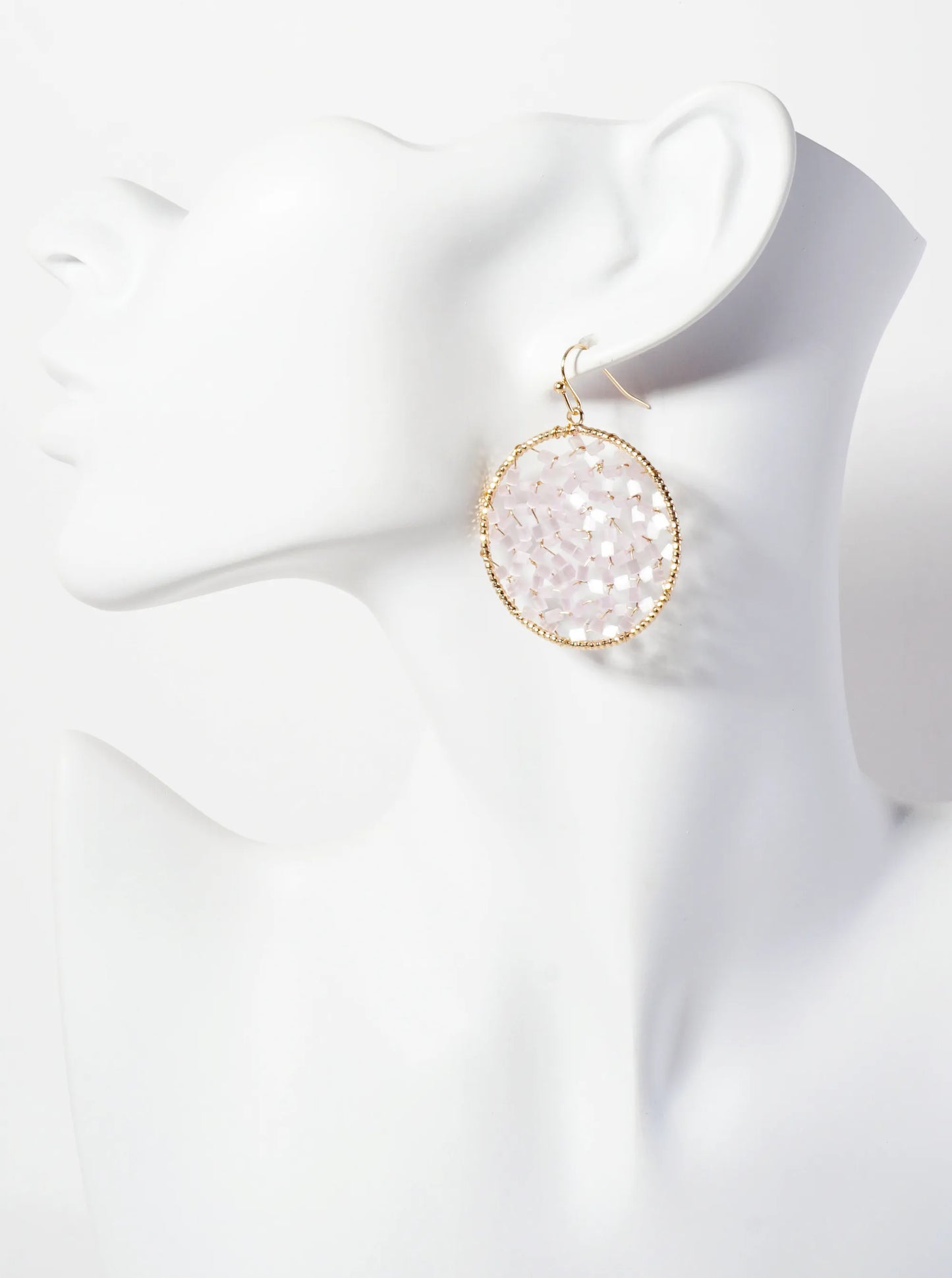 Cylinder-Bead Wire-Wrapped Circle Drop Earrings