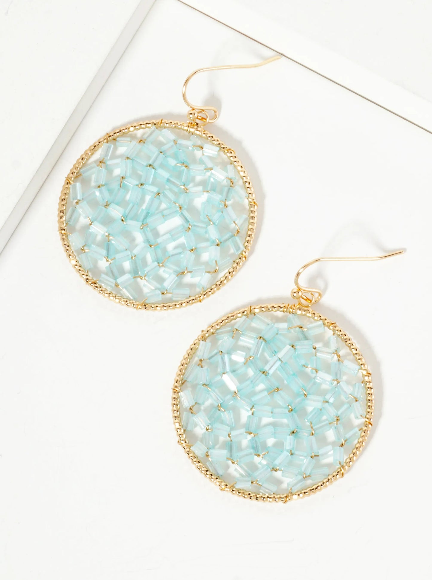 Cylinder-Bead Wire-Wrapped Circle Drop Earrings