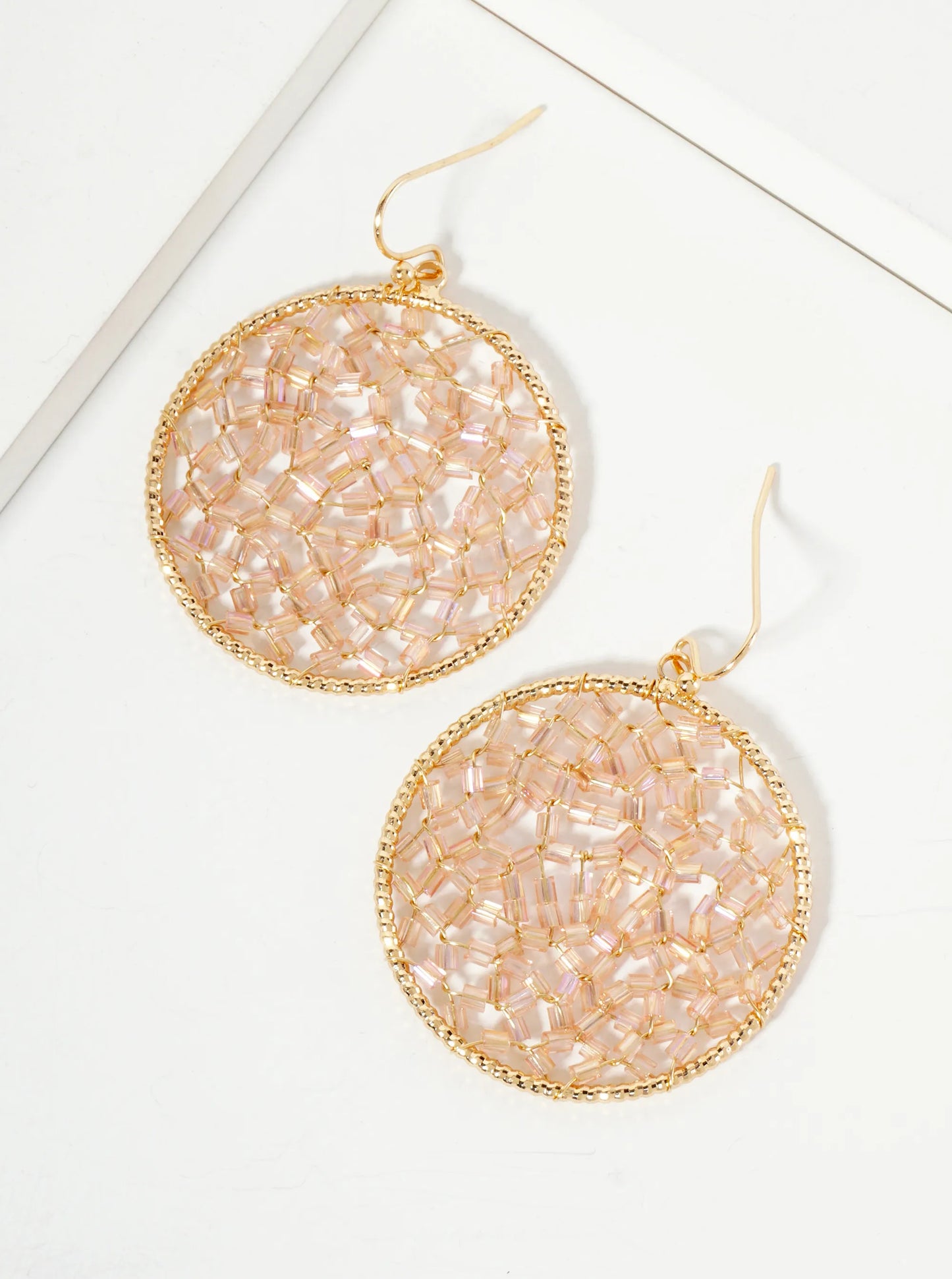 Cylinder-Bead Wire-Wrapped Circle Drop Earrings
