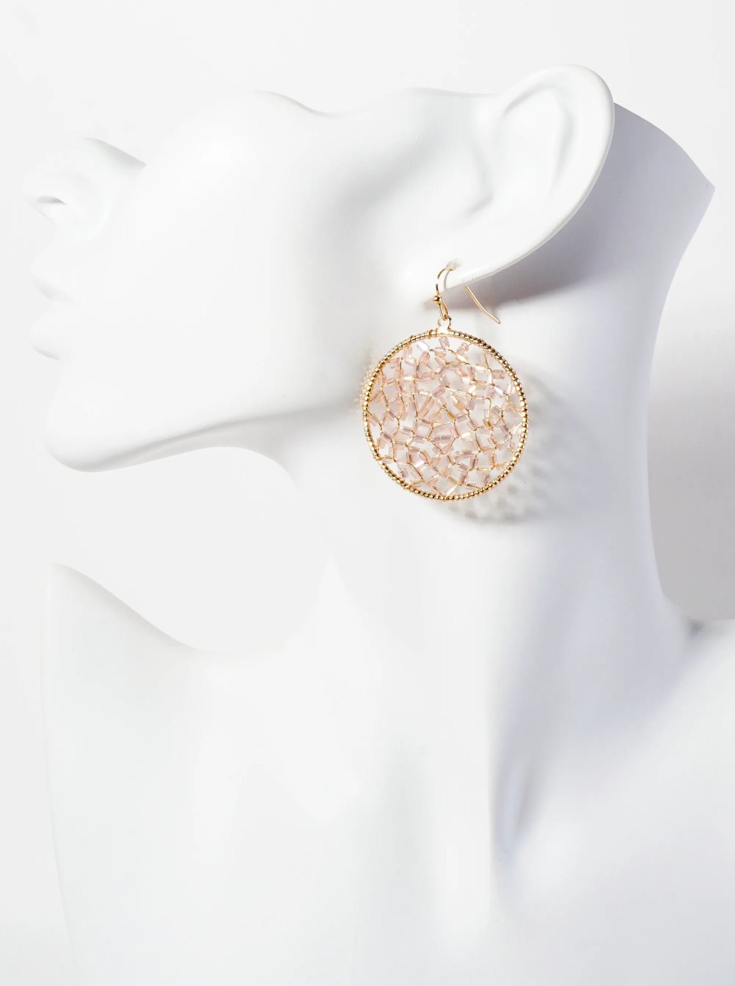 Cylinder-Bead Wire-Wrapped Circle Drop Earrings
