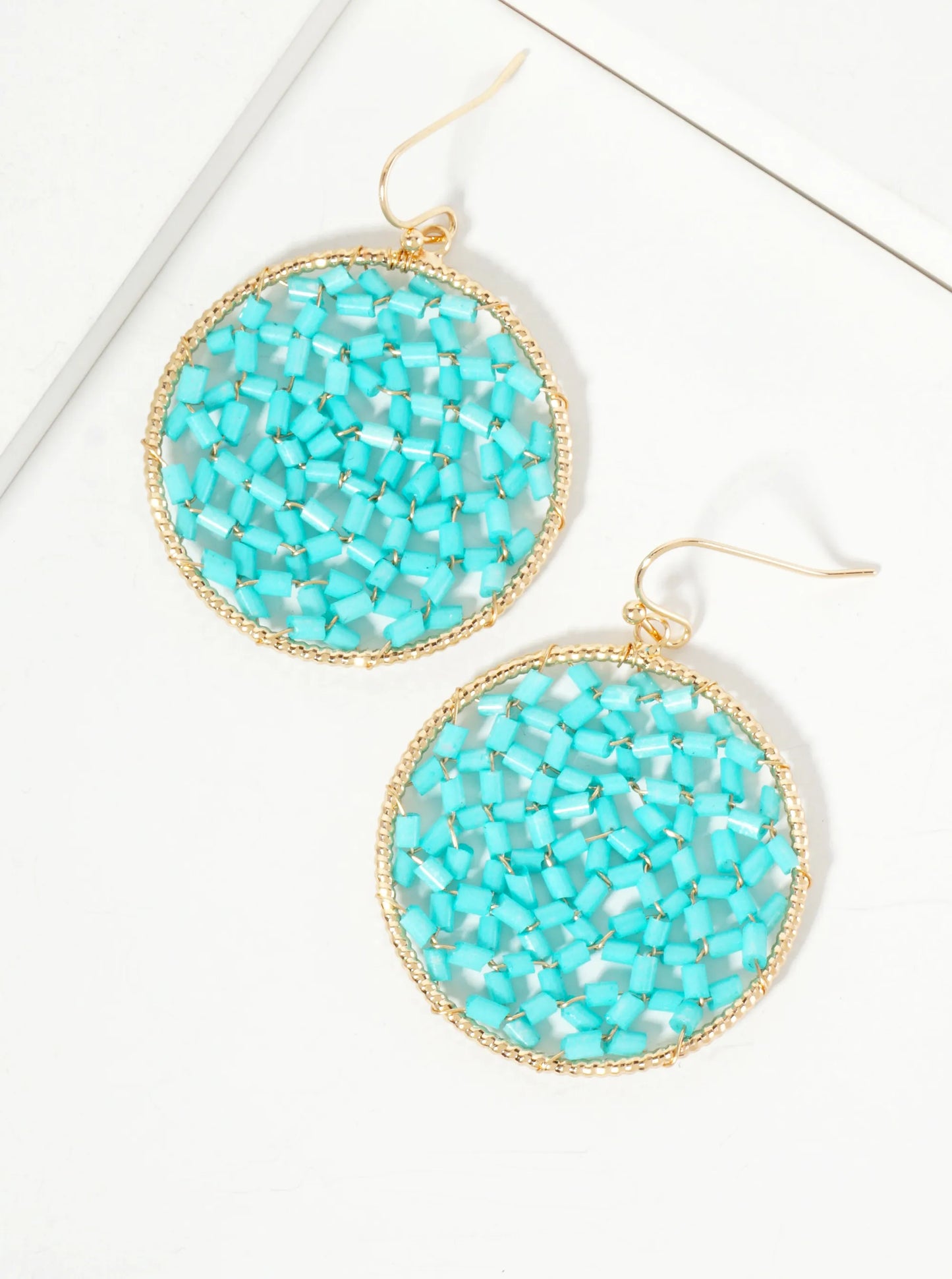 Cylinder-Bead Wire-Wrapped Circle Drop Earrings