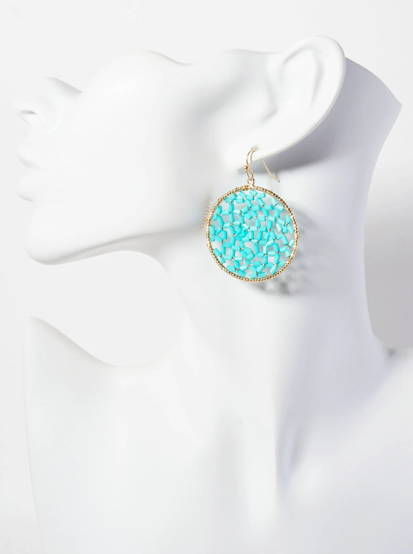 Cylinder-Bead Wire-Wrapped Circle Drop Earrings