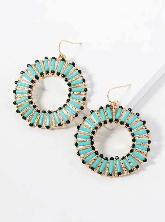 Cylinder Beaded Circle Drop Dangle Earrings