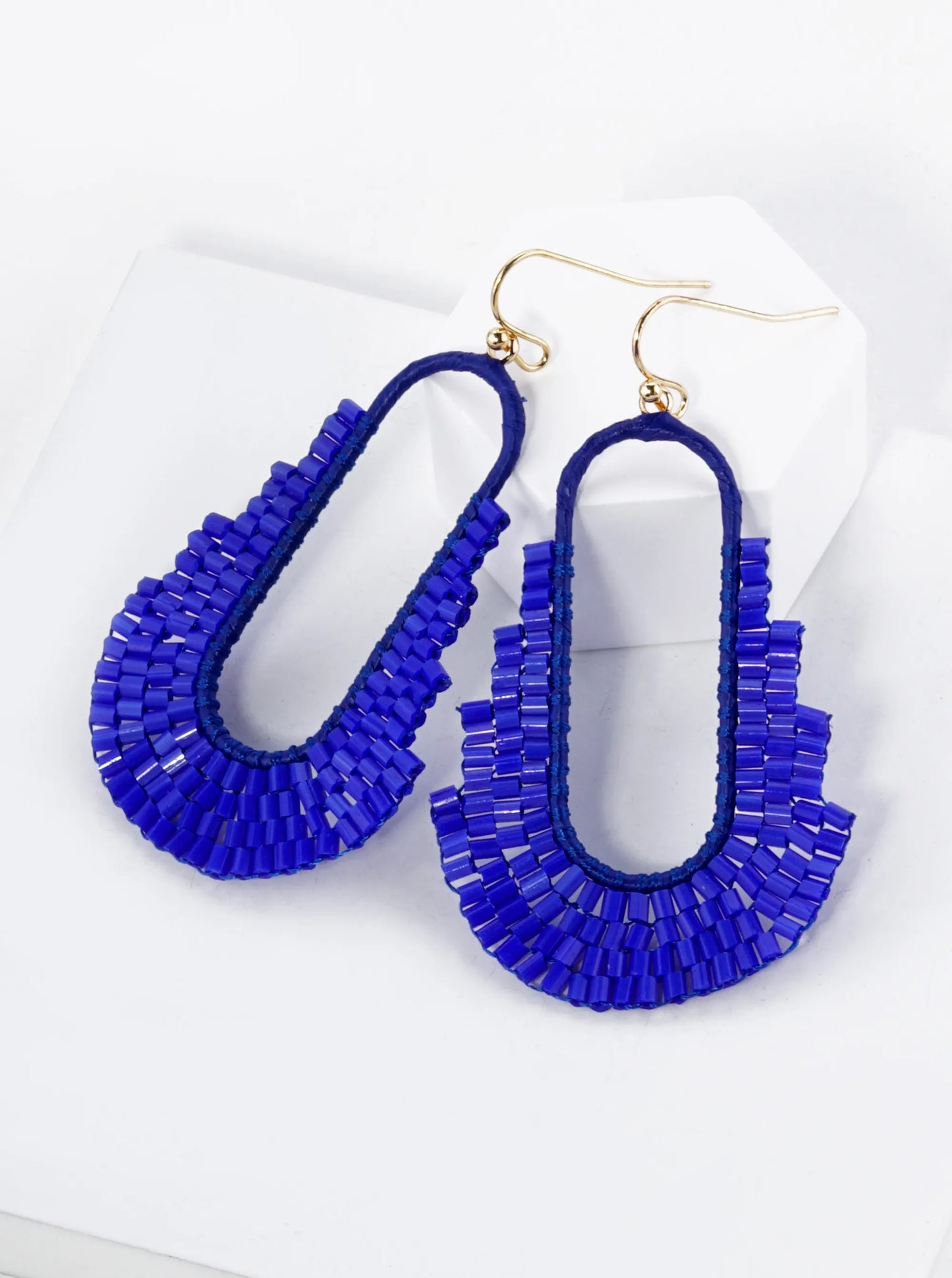Cylinder Beaded Geometric Shape Drop Dangle Earrings