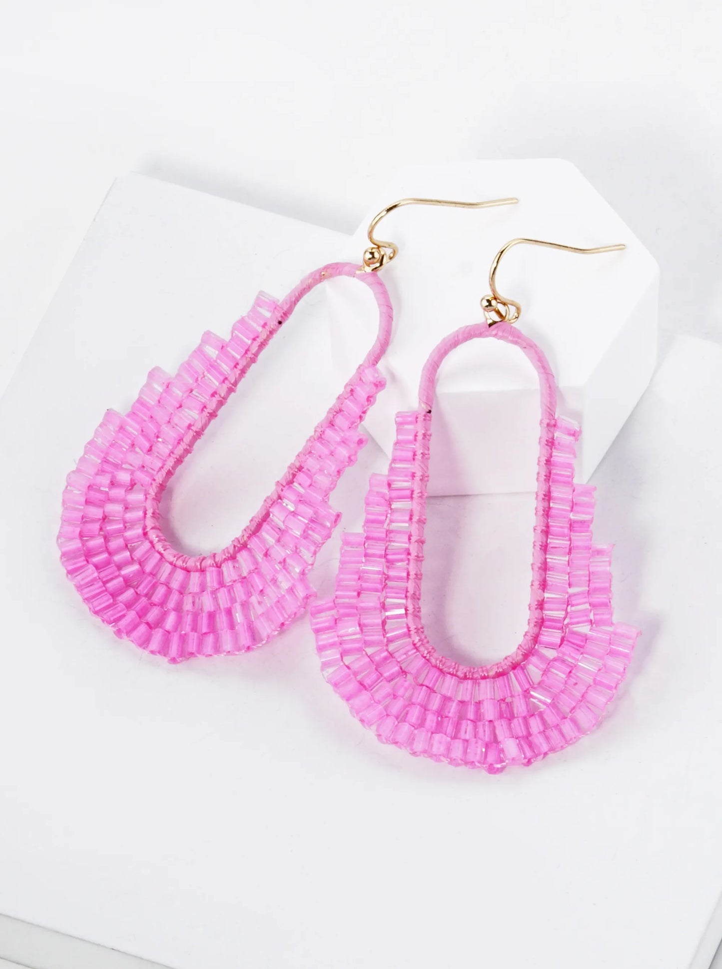 Cylinder Beaded Geometric Shape Drop Dangle Earrings