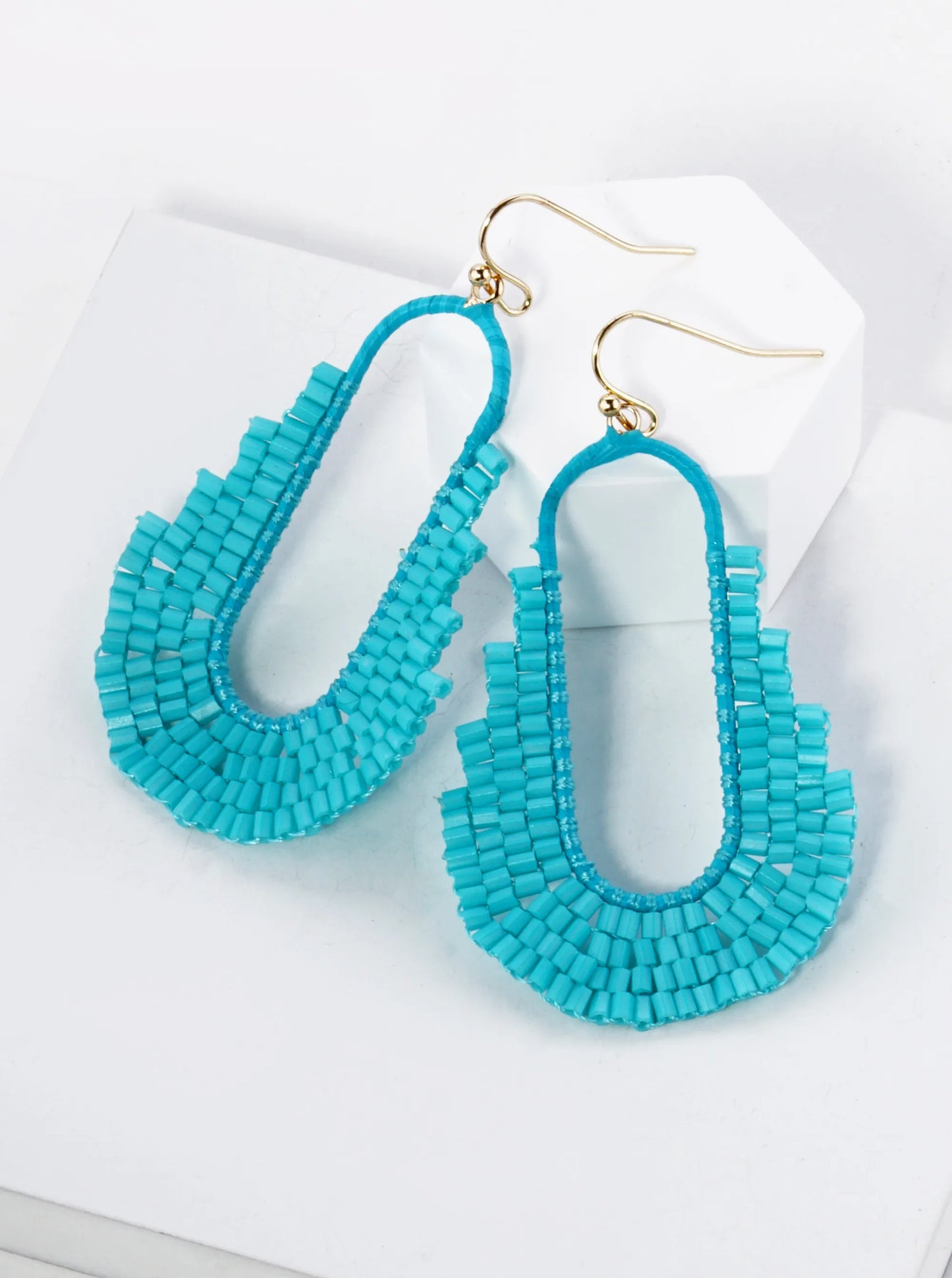 Cylinder Beaded Geometric Shape Drop Dangle Earrings